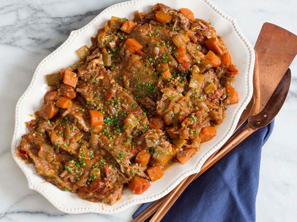 Jewish-style braised brisket with onions and carrots