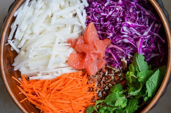 Jicama and grapefruit salad with sweet soy dressing
