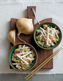 Jicama chicken cashew salad with mustard dressing