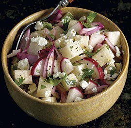 Jícama, radish, and pickled shallot salad with feta