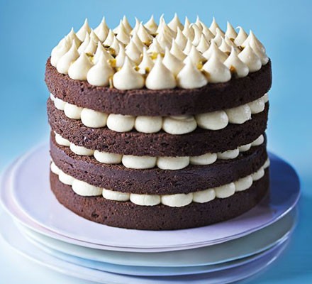 Jo Wheatley's chocolate layer cake with passion fruit icing