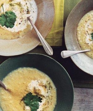 Joan Munson's sweet white corn soup with poblano puree