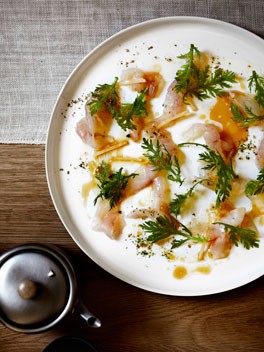 John Dory, sea lettuce salt, sesame dressing and chrysanthemum