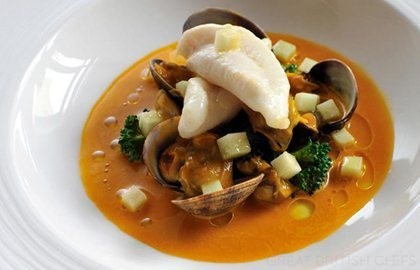 John Dory with clams, apple and curry