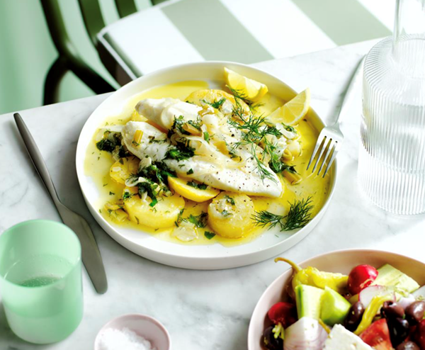 John Dory with potato, onions and lemon (Corfu bianco)