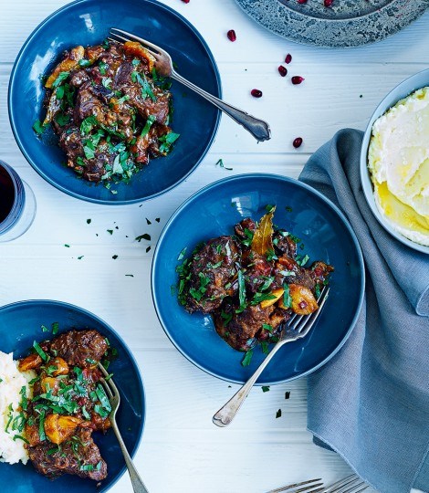 José Pizarro's oloroso braised beef with dried fruit and pomegranate