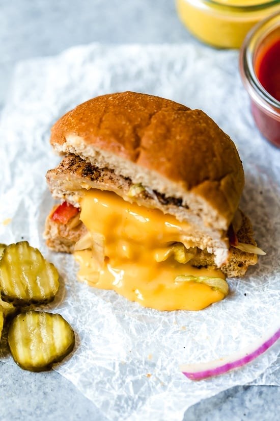 Juicy Lucy (stuffed turkey cheeseburger)