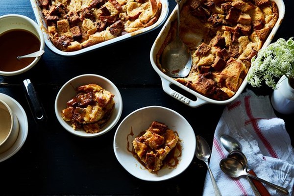 Julia Turshen's angel food bread pudding with butterscotch sauce
