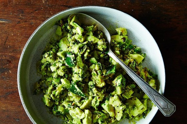 Julie Sahni's curried avocado with garlic and green chiles