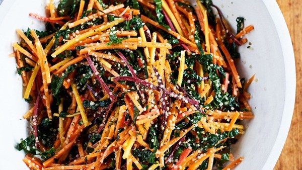 Julienned-carrot and kale salad
