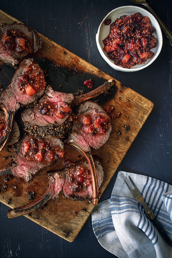 Juniper berry-crusted rack of venison with mostarda