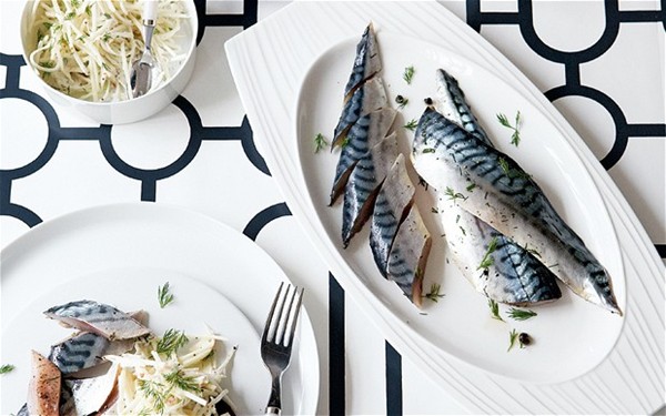 Juniper-cured mackerel with apple and celeriac salad