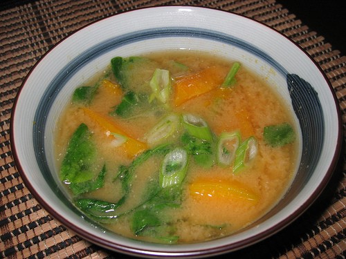 Kabocha and spinach miso soup