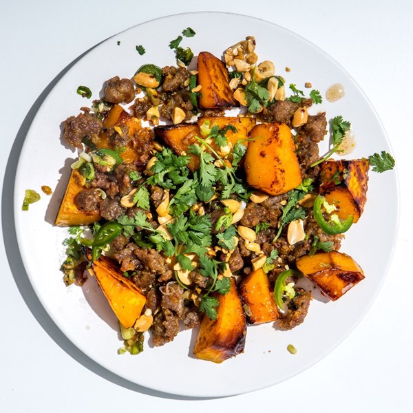Kabocha squash and pork stir-fry