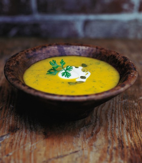 Kabocha squash soup with pumpkin seed pesto