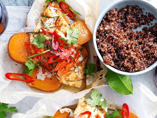 Kaffir lime & red curry fish parcels
