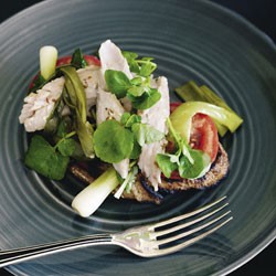 Kahawai confit with sweet and sour spring onions and watercress