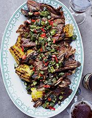 Kalbi ribs and grilled corn with kalbi butter