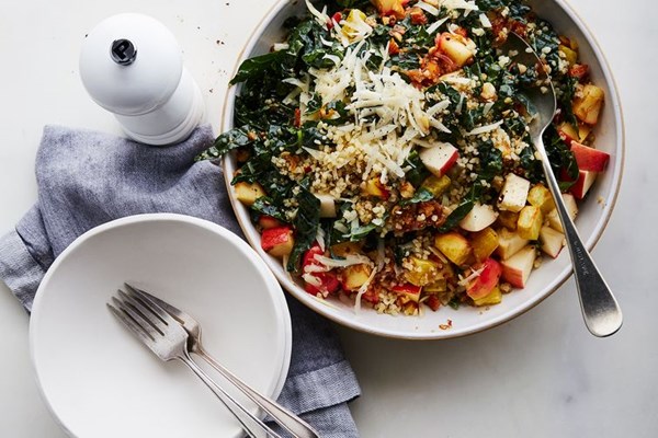 Kale & bulgur salad with brown butter apple vinaigrette