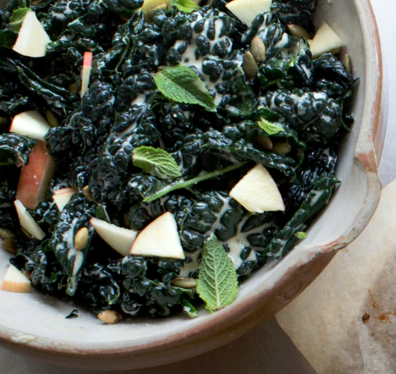 Kale and apple salad with tahini dressing