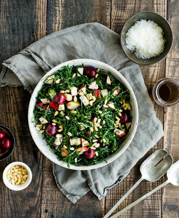 Kale and apple salad with cherry brine dressing