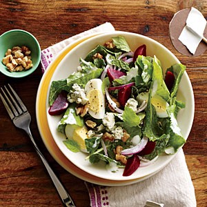 Kale and beet salad with blue cheese and walnuts