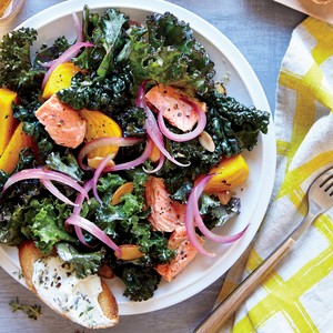 Kale and beet salad with salmon