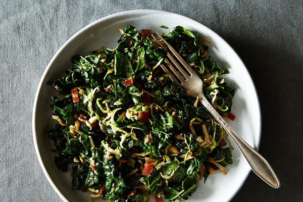 Kale and Brussels sprout salad with honey balsamic dressing