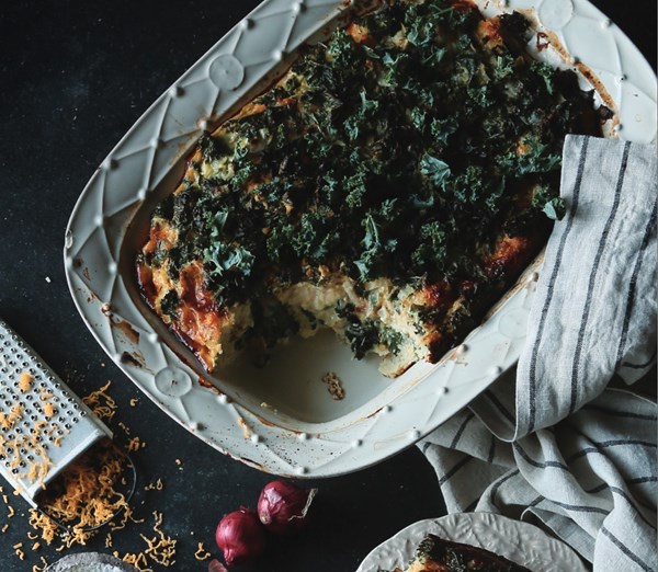 Kale and cheddar strata