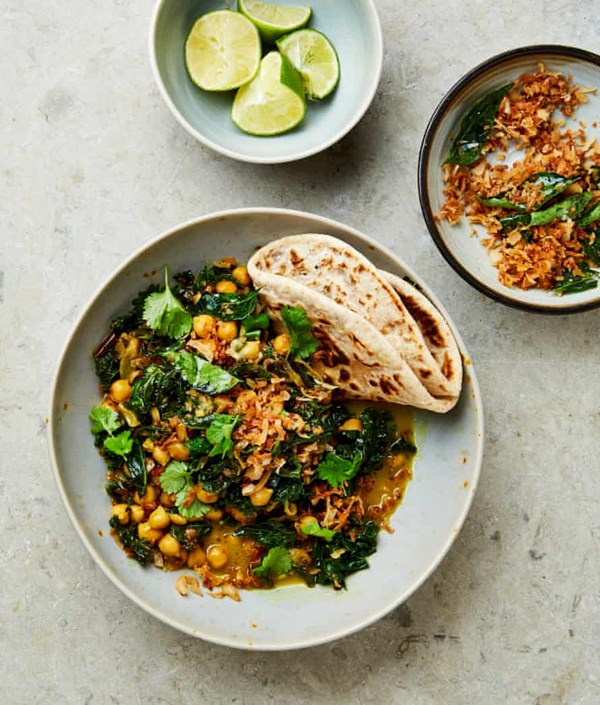 Kale and chickpeas with crisp coconut