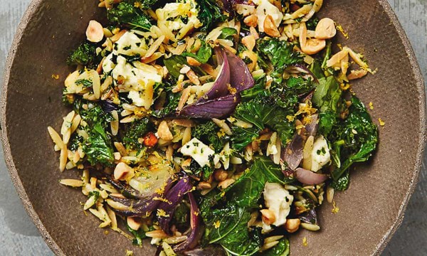 Kale and hazelnut 'pesto', feta, orzo and red onion