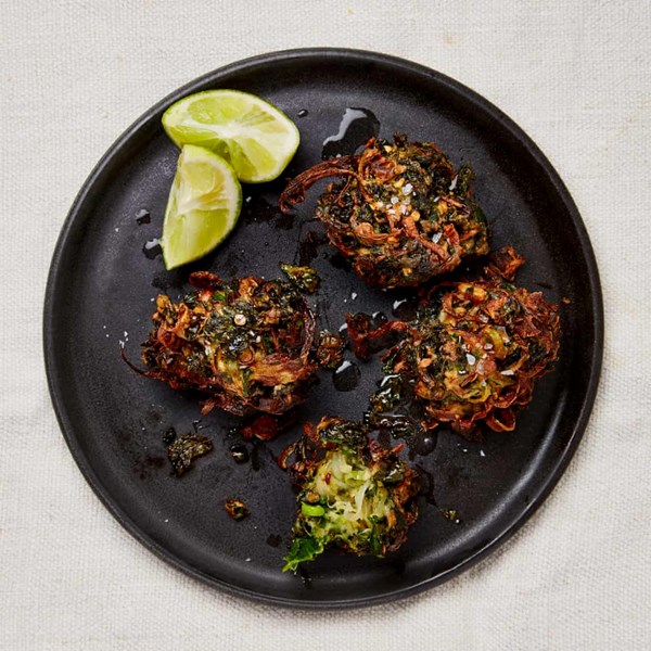 Kale and onion bhajis