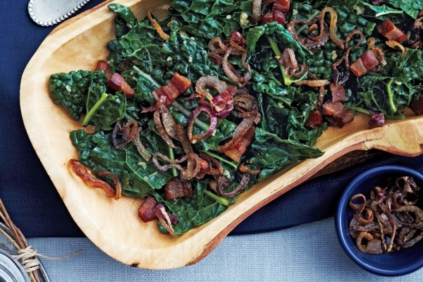Kale and pancetta with crispy shallots