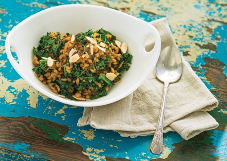 Kale and semi-pearled farro pilaf