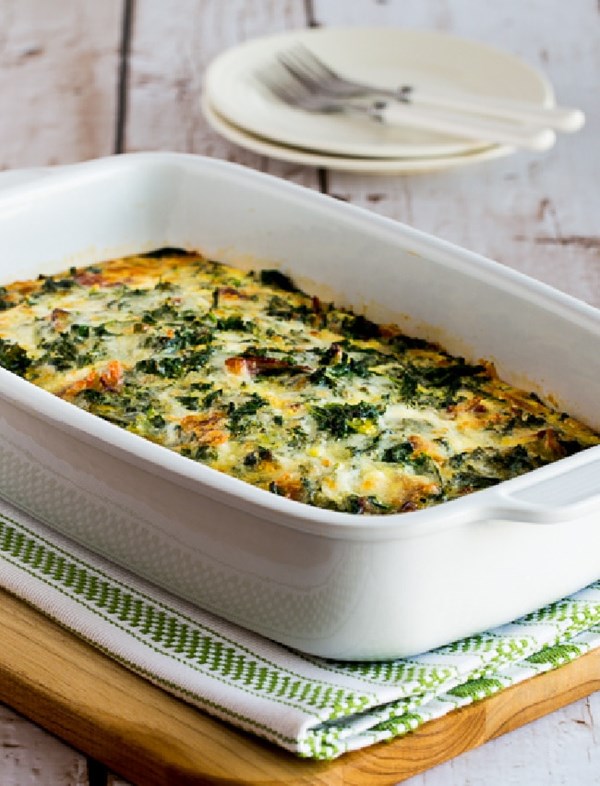 Kale, bacon, and cheese breakfast casserole