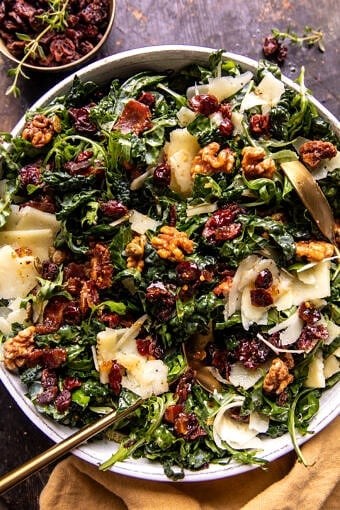 Kale bacon salad with maple candied walnuts