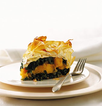 Kale, butternut squash, and pancetta pie