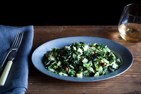 Kale, cabbage, and Brussels sprout chopped salad