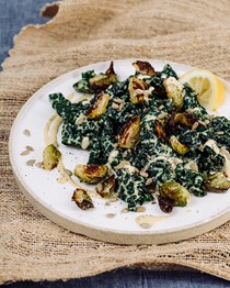 Kale Caesar salad with roasted Brussels sprouts