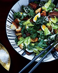 Kale Caesar with bacon and eggs