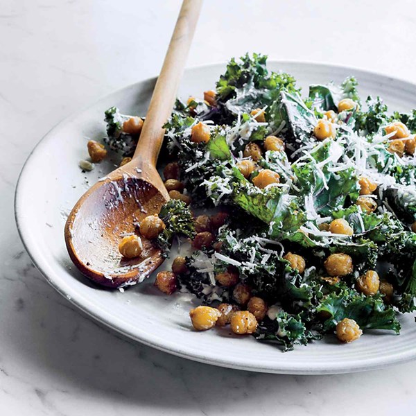 Kale Caesar with fried chickpeas