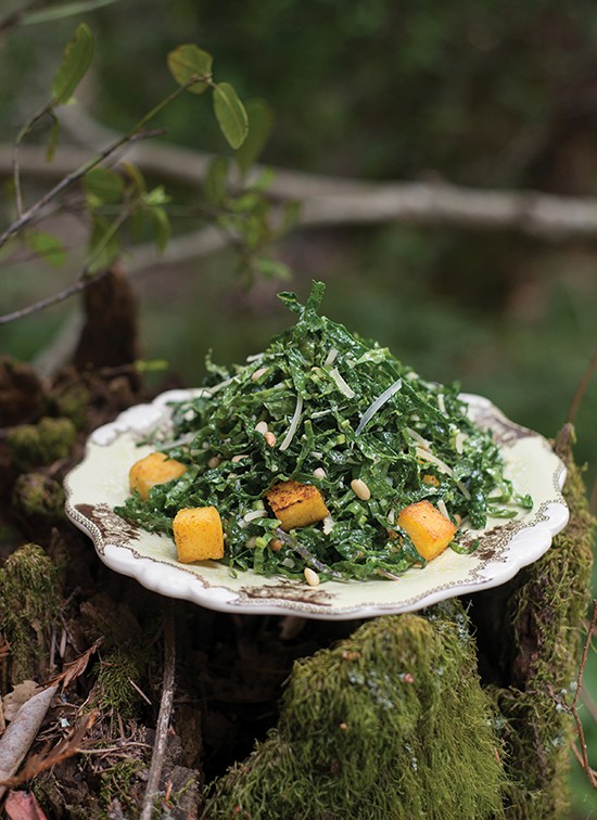 Kale Caesar with polenta croutons