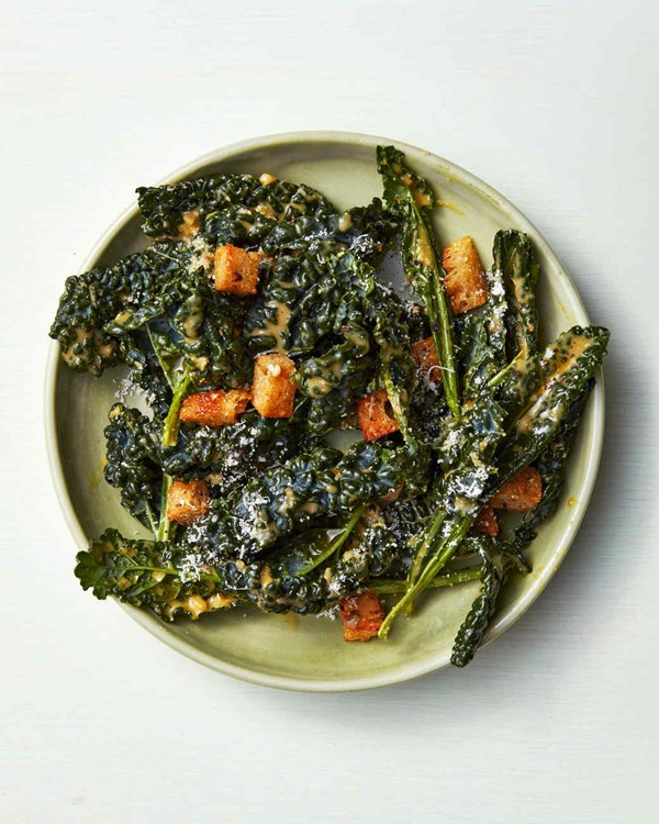 Kale Caesar with rye croutons