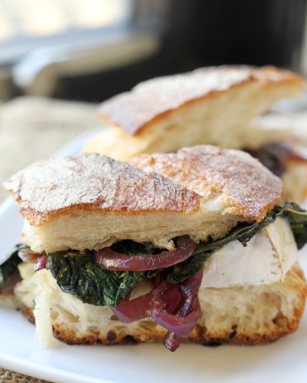 Kale, caramelized onion and Brie grilled cheese