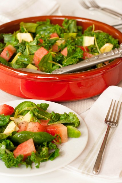 Kale, chard, watermelon & avocado salad