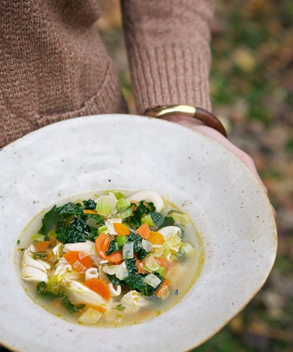 Kale chicken noodle soup