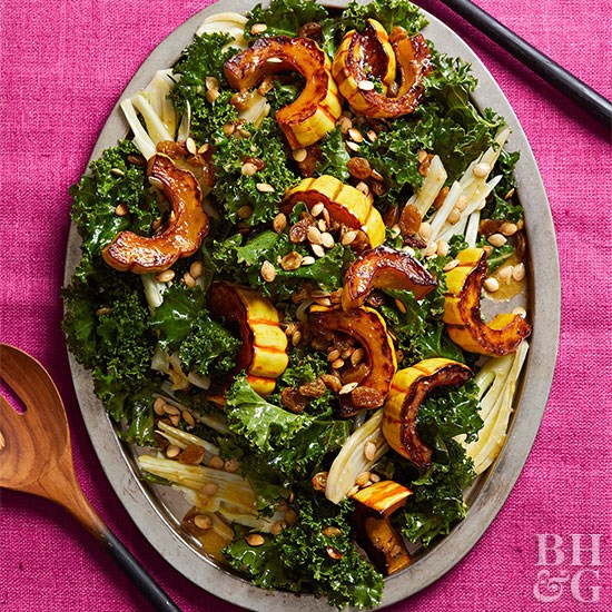 Kale, fennel, and roasted delicata salad