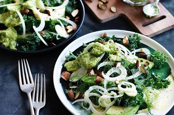 Kale, fennel, avocado and almond salad