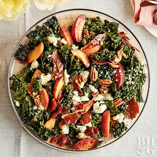 Kale, halloumi, and peach salad