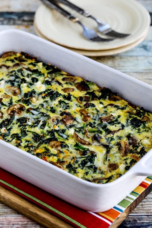 Kale, mushroom, and cheese breakfast casserole